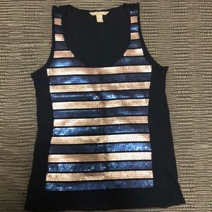 Blue and gold sequined tank top